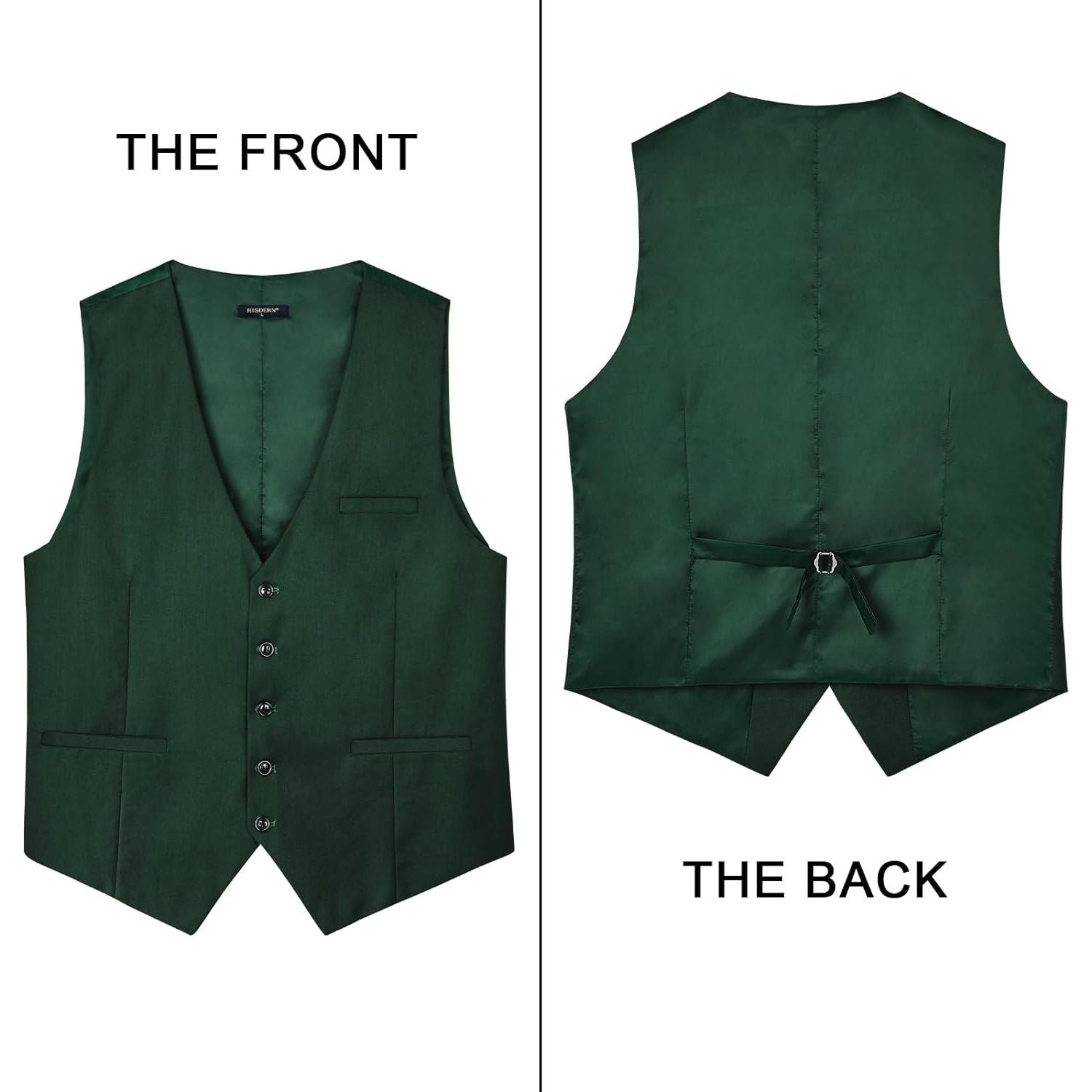 Men's Forest Green Satin Suit Vest Formal Wear - Image 3