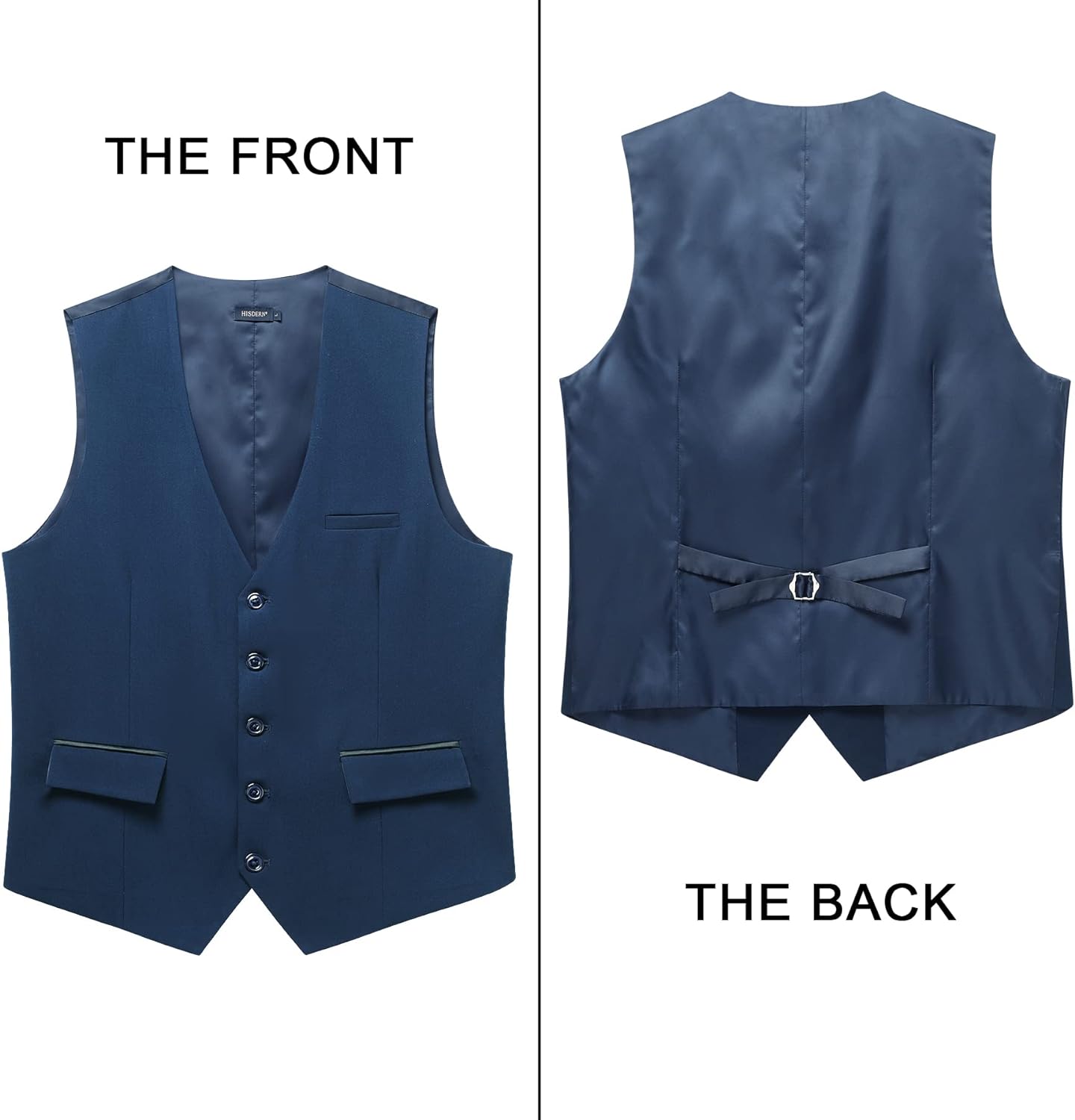 Men's Dark Blue Satin Suit Vest Formal Wear - Image 3