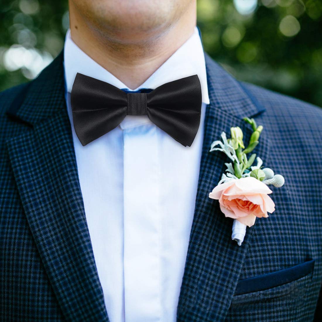 Black Solid Pre-Tied Bow Tie Accessories Set For Evening Wear - Image 4