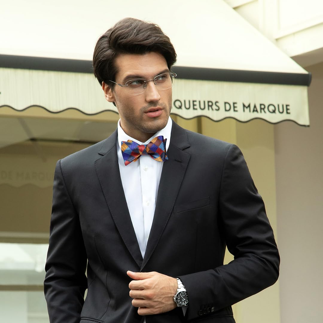 Orange Blue Plaid Bow Tie Set For Special Occasions - Image 2