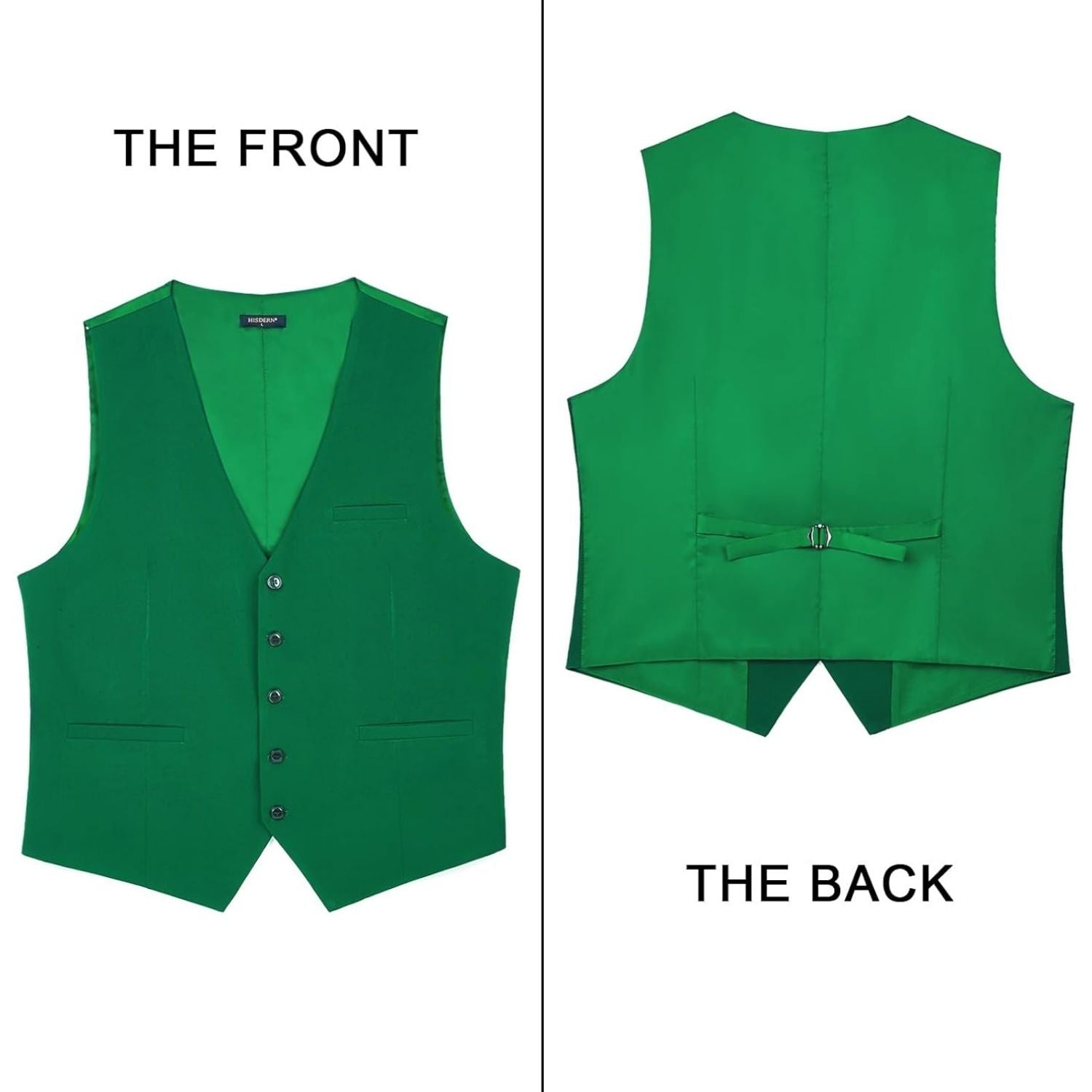 Men's Green Satin Suit Vest Formal Wear - Image 3