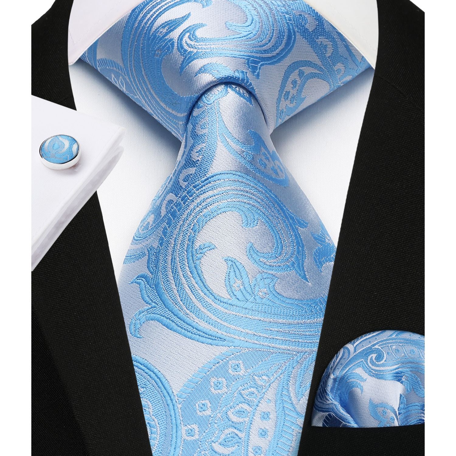 Men's Blue Paisley Vest Tie Set For Weddings - Image 3