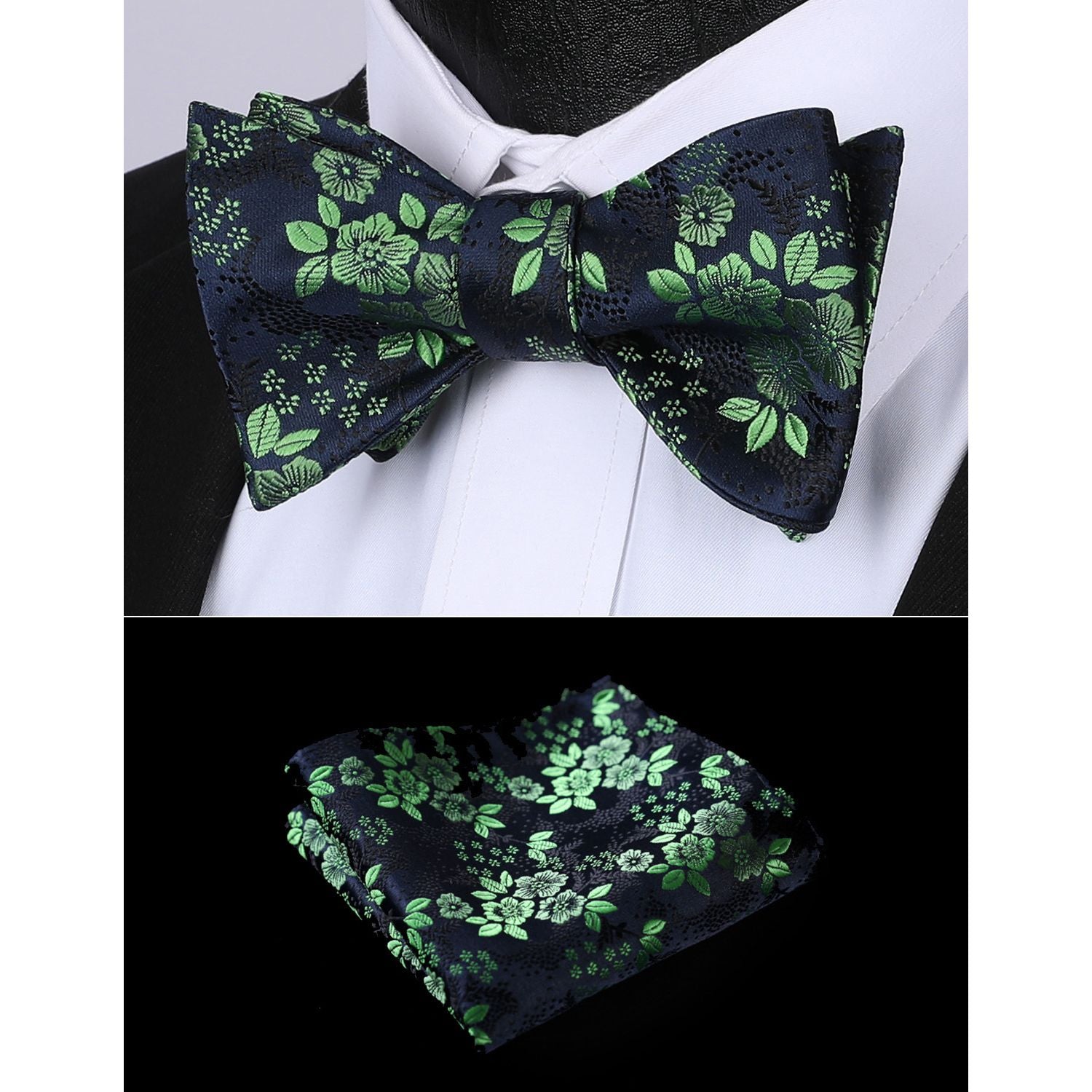 Green Navy Blue Floral Bow Tie Set Groomsmen Wedding - Image 2