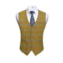 Men's Yellow Plaid Wedding Vest For Skinny Guys