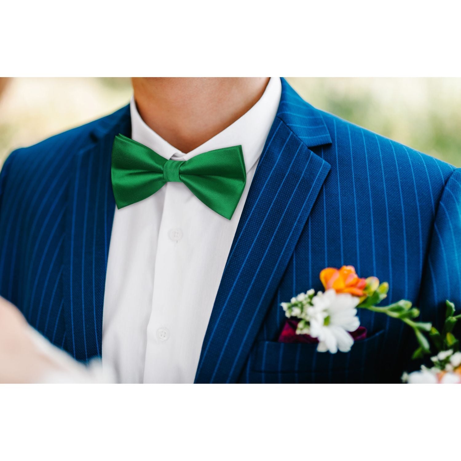Green Solid Pre-Tied Bow Tie For Evening Wear - Image 2