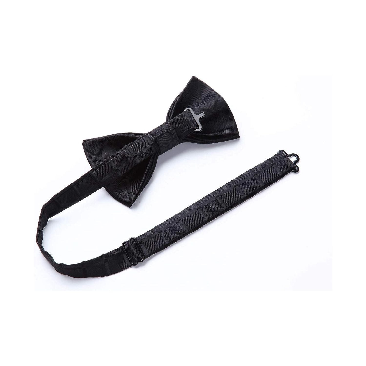 Black Plaid Pre-Tied Bow Tie Accessories Set For Evening Wear - Image 3