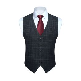 Men's Dark Black Plaid Wedding Vest For Skinny Guys