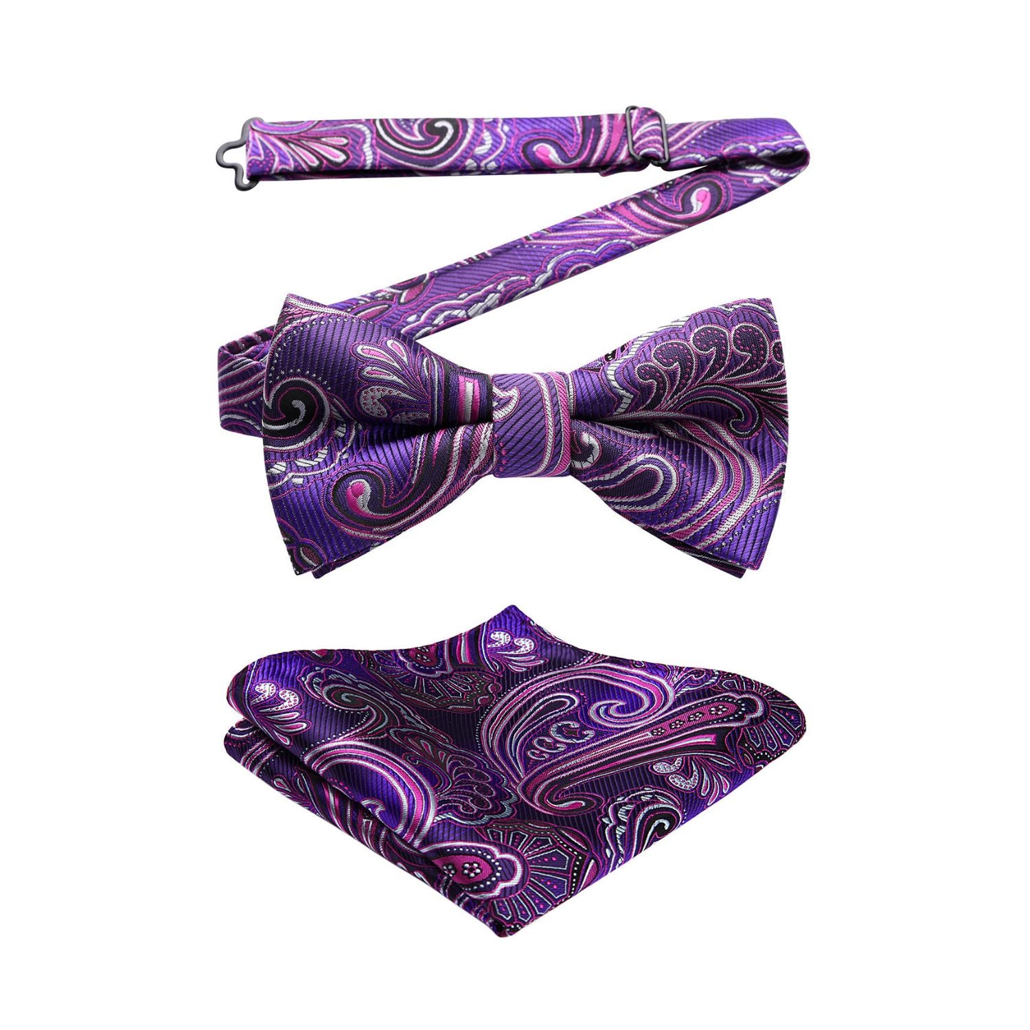 Vintage Purple Paisley Pre-Tied Bow Tie Set For Wedding