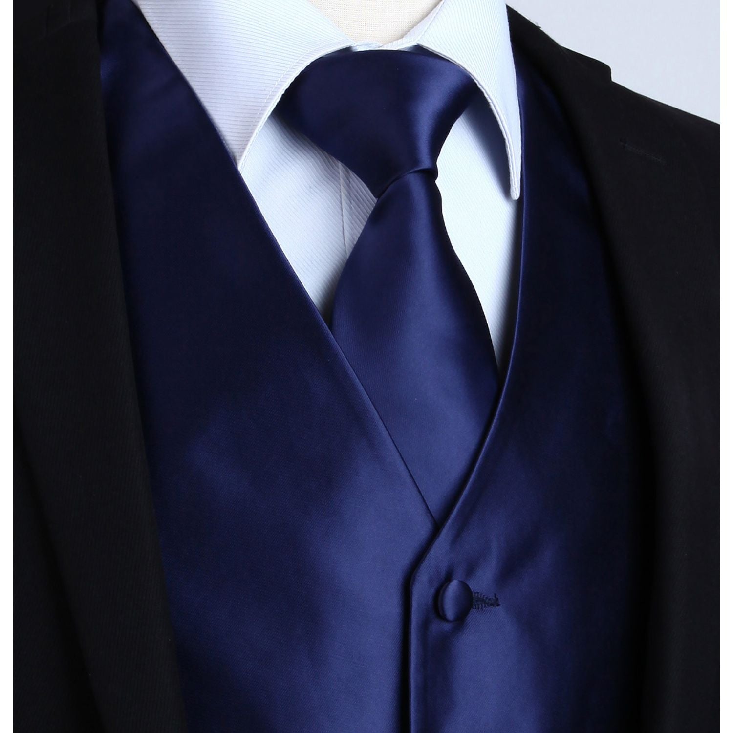 Men's Dark Blue Solid Vest Tie Set For Formal Wear - Image 2