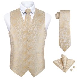 Men's Champagne Gold Paisley Vest Tie Set For Weddings