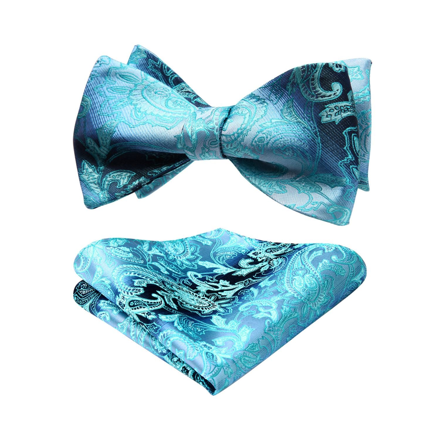 Aqua Paisley Bow Tie Set For Evening Wear