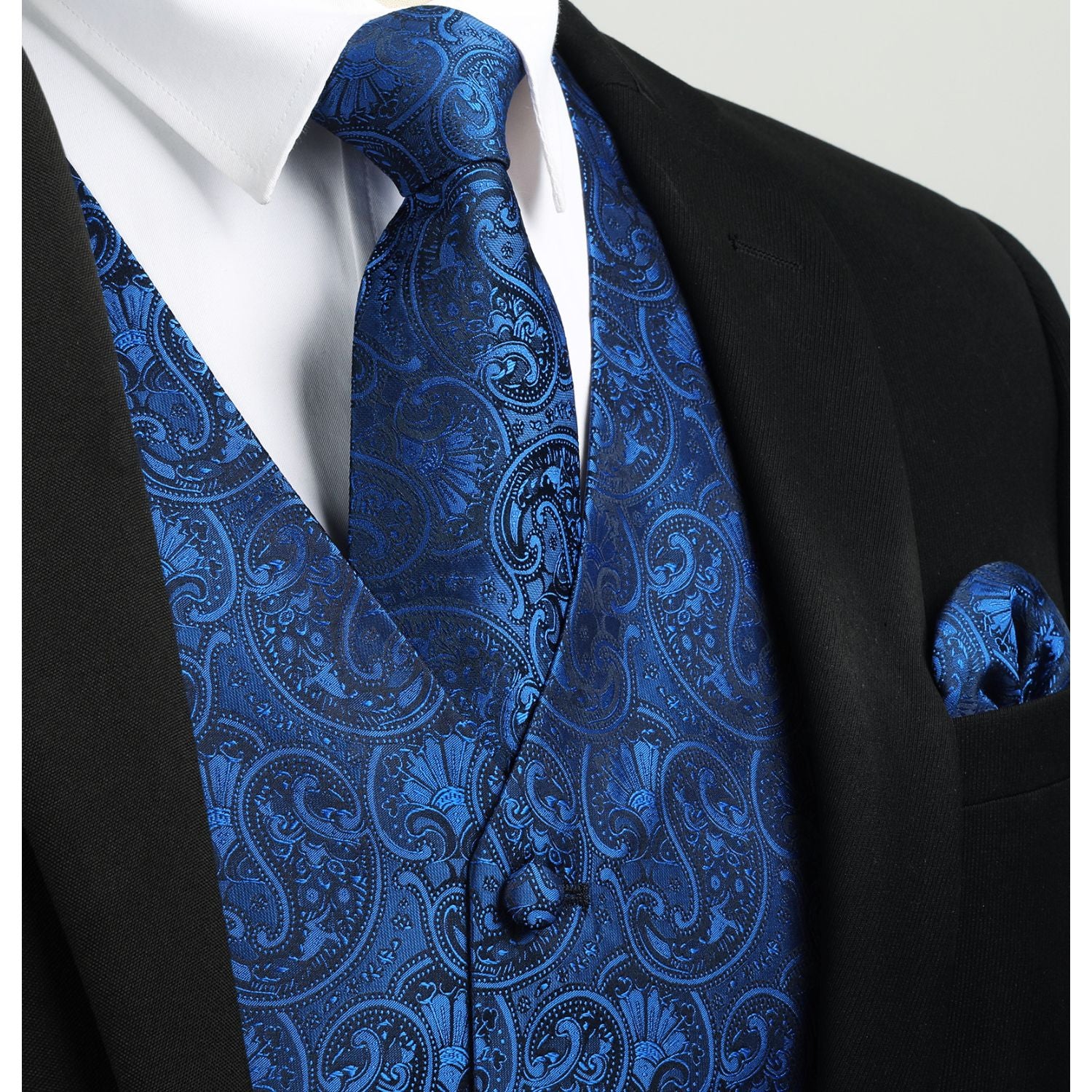 Men's Royal Blue Paisley Vest Tie Set For Weddings - Image 2