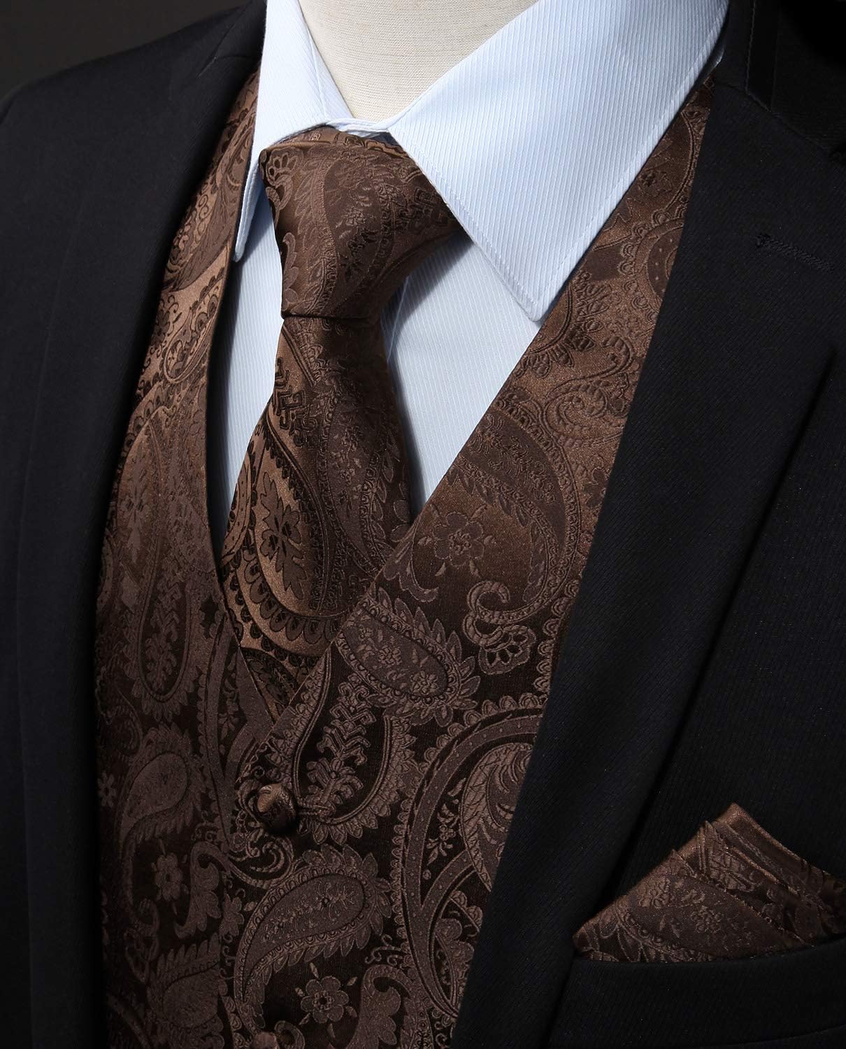 Men's Brown Paisley Vest Tie Set For Weddings Anniversary - Image 2
