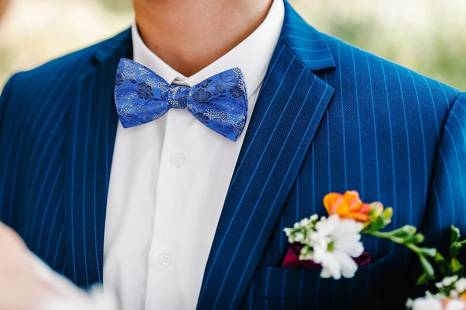 Blue Floral Pre-Tied Bow Tie Handkerchief With Cufflinks - Image 4