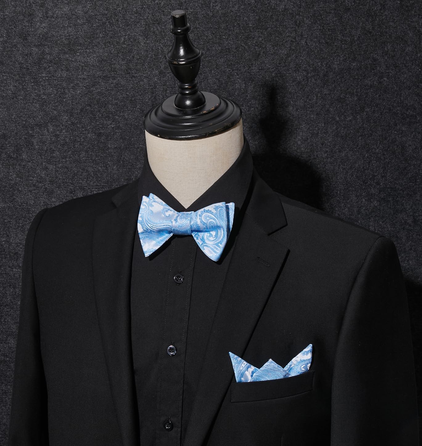Sky Blue Paisley Bow Tie Set For Evening Wear - Image 3