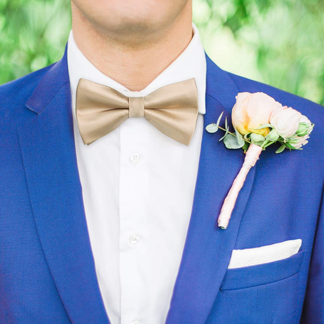 Champagne Solid Pre-Tied Bow Tie Adjustable For Wedding Party - Image 3