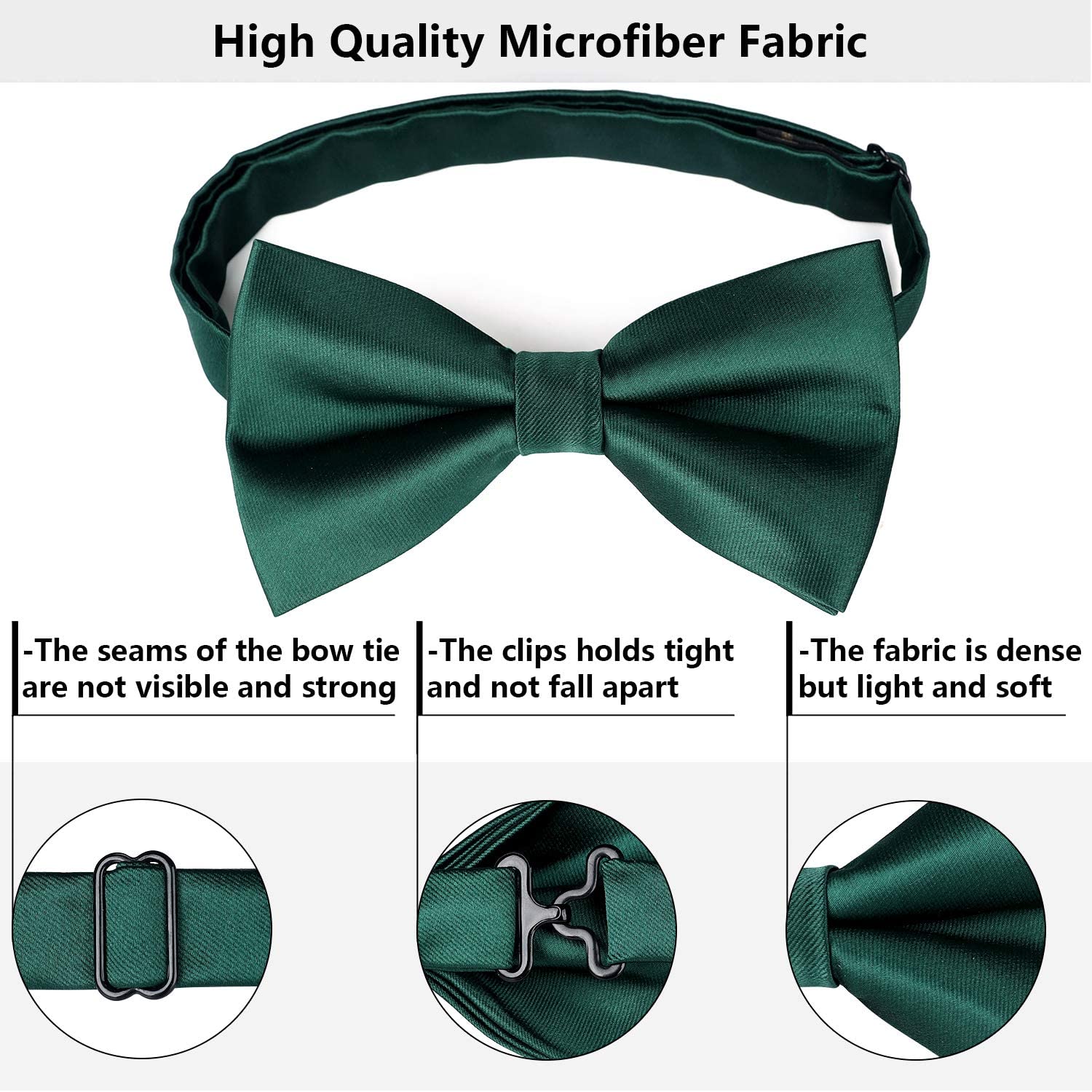 Dark Green Solid Pre-Tied Bow Tie Accessories Set For Evening Wear - Image 3