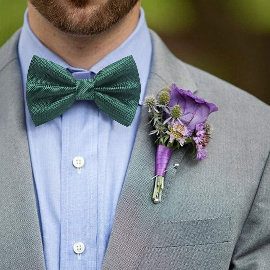 Emerald Green Solid Pre-Tied Bow Tie Accessories Set For Evening Wear - Image 2