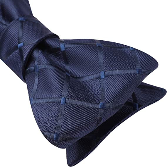 Navy Blue Plaid Bow Tie Set For Special Occasions - Image 3
