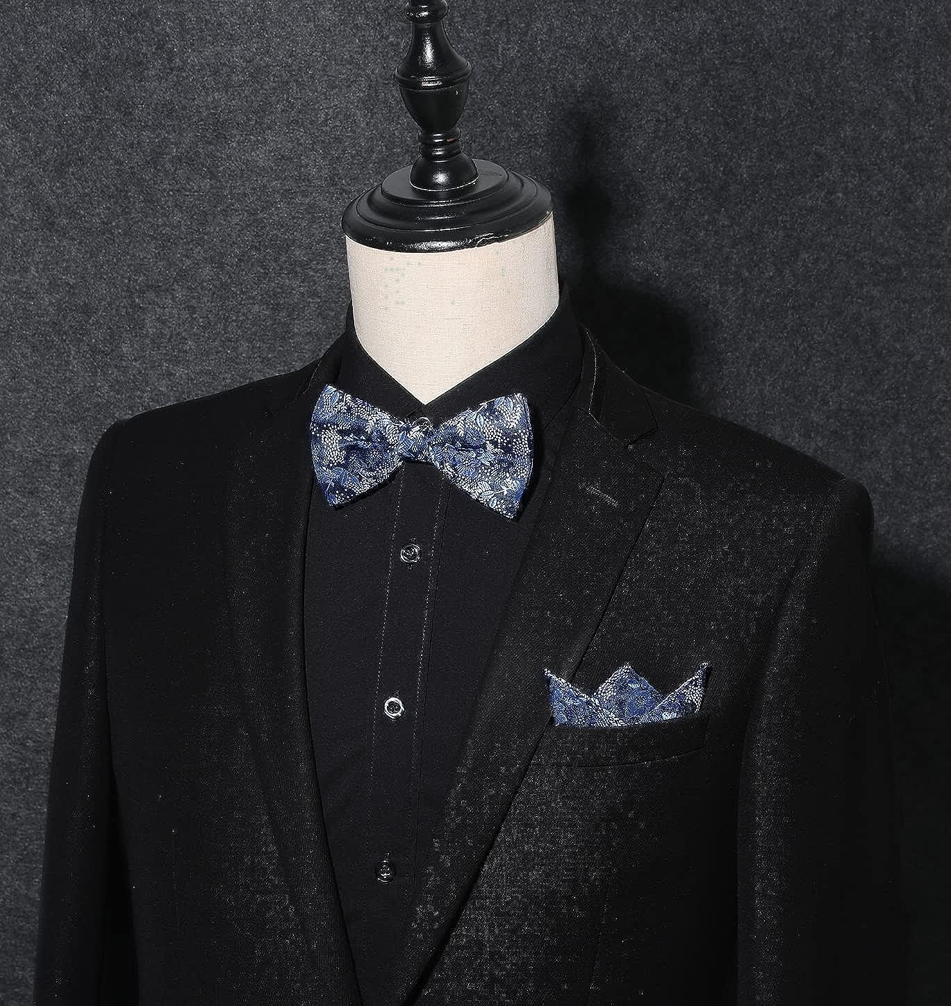 Dark Blue Floral Pre-Tied Bow Tie Handkerchief With Cufflinks - Image 3