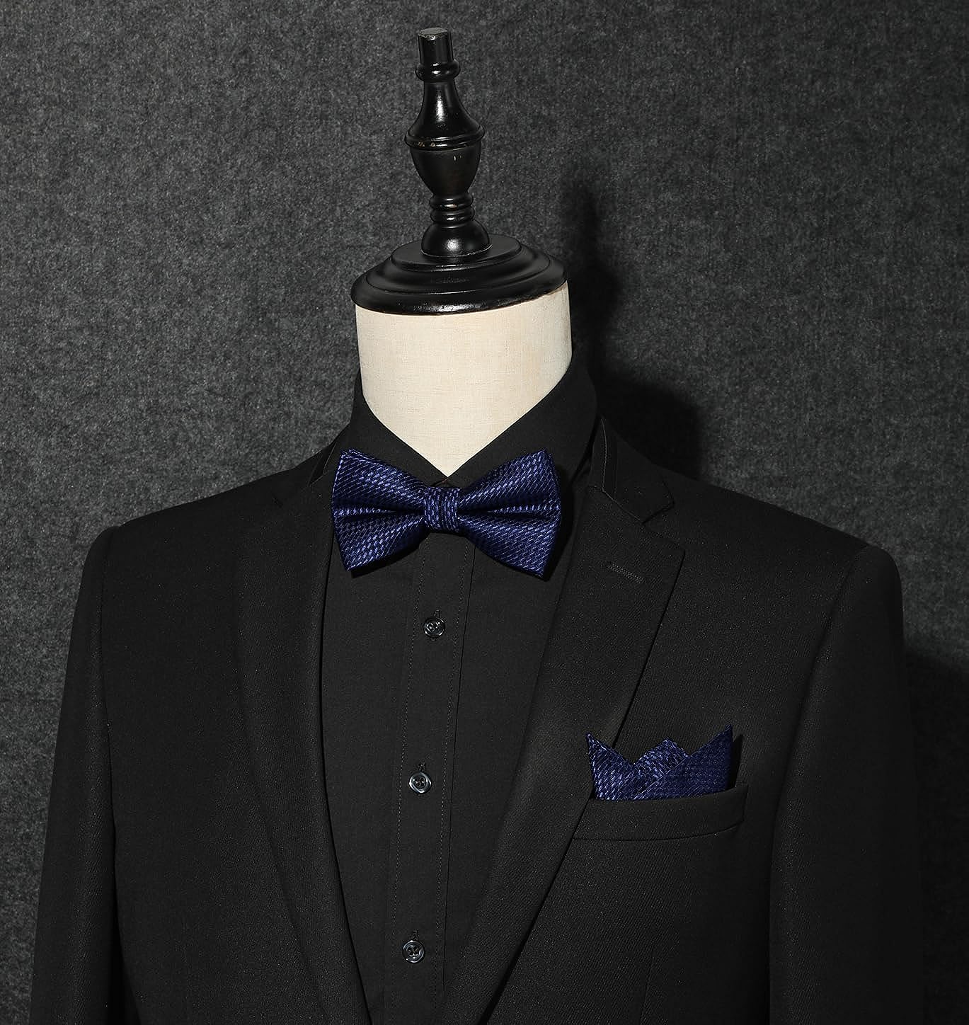 Navy Blue Plaid Pre-Tied Bow Tie Accessories Set For Evening Wear - Image 2