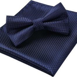 Navy Blue Plaid Pre-Tied Bow Tie Accessories Set For Evening Wear