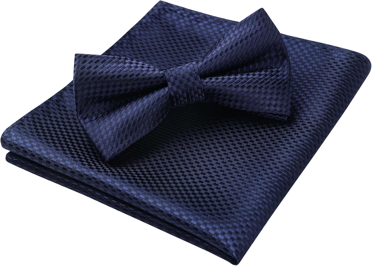 Navy Blue Plaid Pre-Tied Bow Tie Accessories Set For Evening Wear