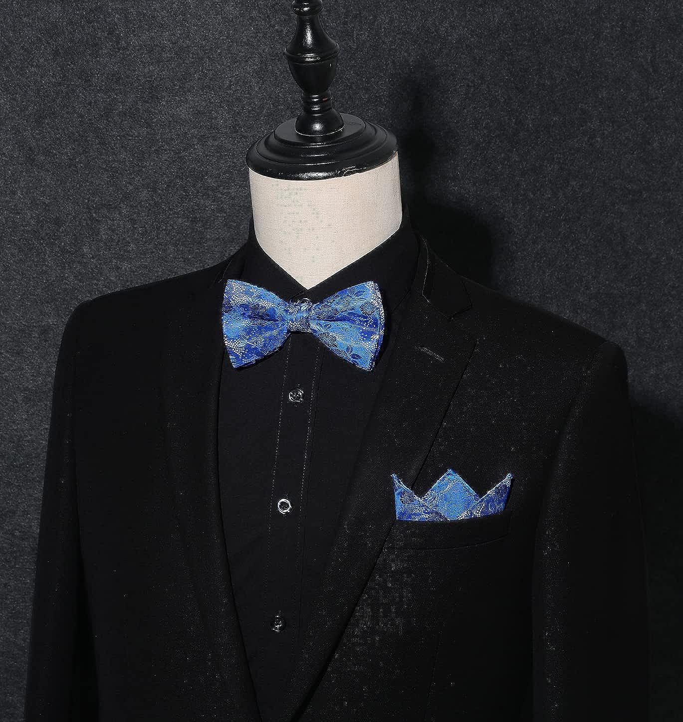 Blue Floral Pre-Tied Bow Tie Handkerchief With Cufflinks - Image 3
