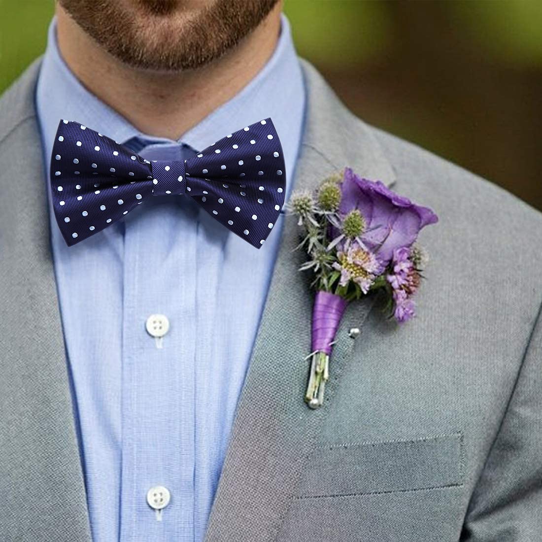 Polka Dots Blue Bow Tie Set For Party Wedding - Image 2