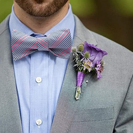 Pink Blue Striped Bow Tie Accessories Set For Evening Wear - Image 2