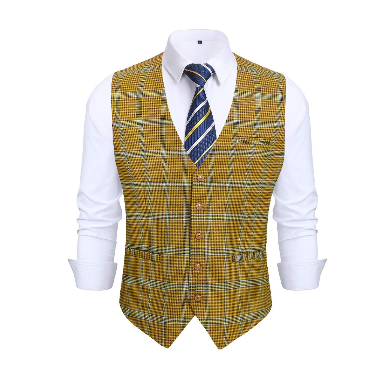 Men's Yellow Plaid Wedding Vest For Skinny Guys - Image 2