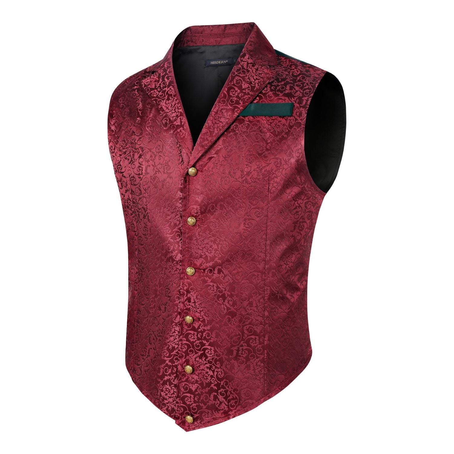 Gothic Men's Formal Vest Burgundy Lapel Party Coat - Image 2