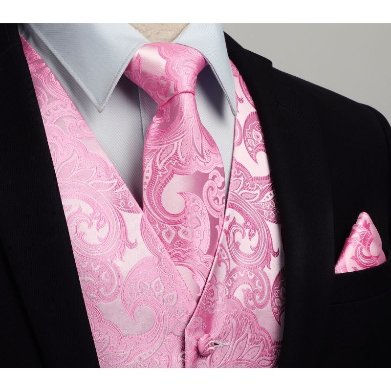 Men's Pink Paisley Vest Tie Set For Weddings Anniversary - Image 2