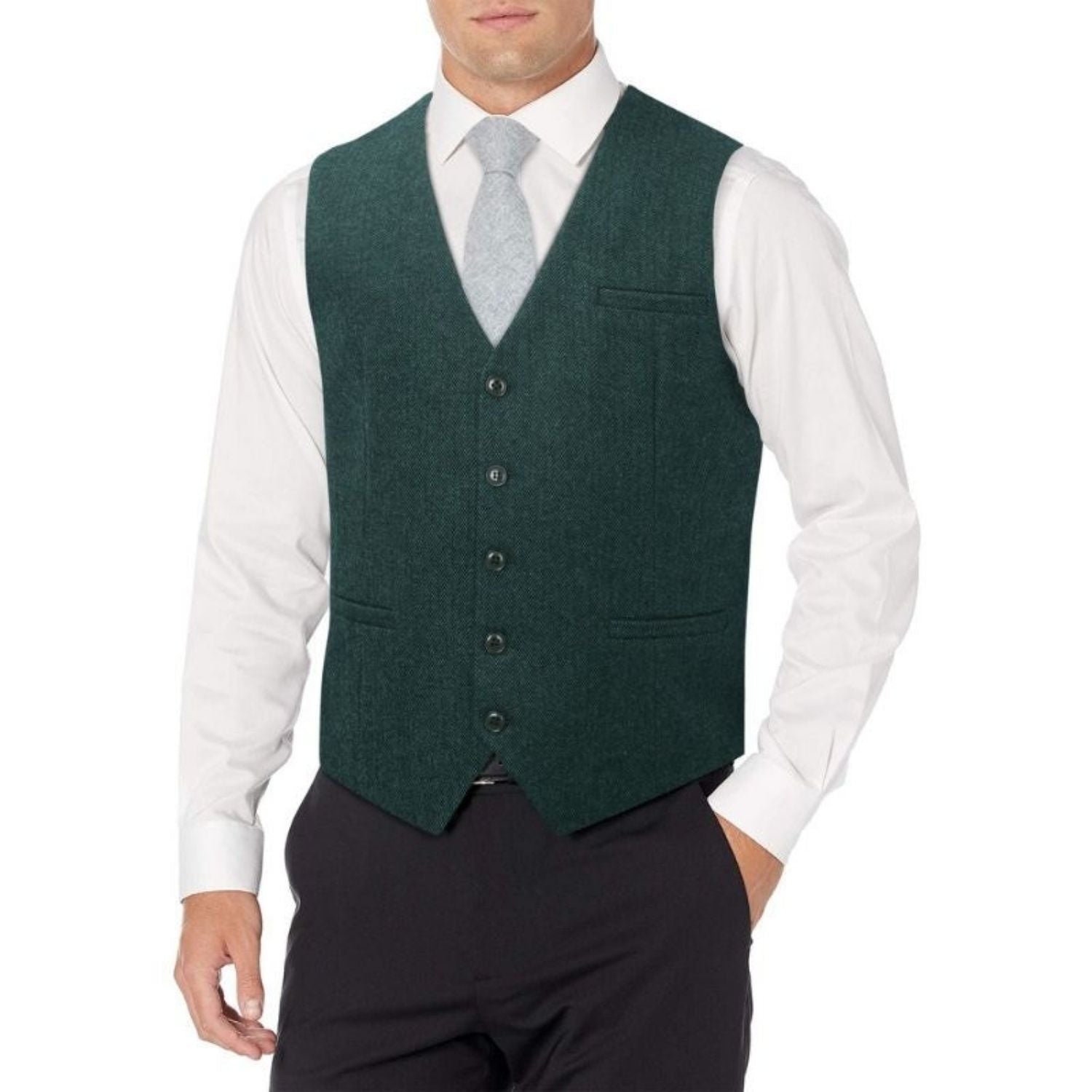 Men's Green Black Satin Suit Vest Formal Wear - Image 2