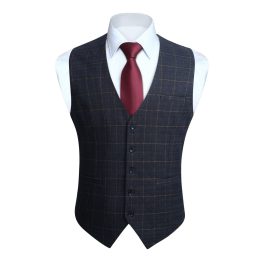 Men's Charcoal Plaid Wedding Vest For Skinny Guys