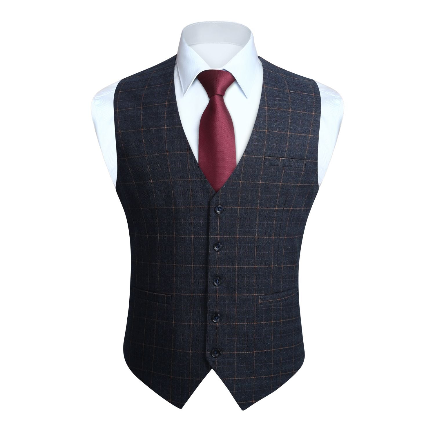Men's Charcoal Plaid Wedding Vest For Skinny Guys