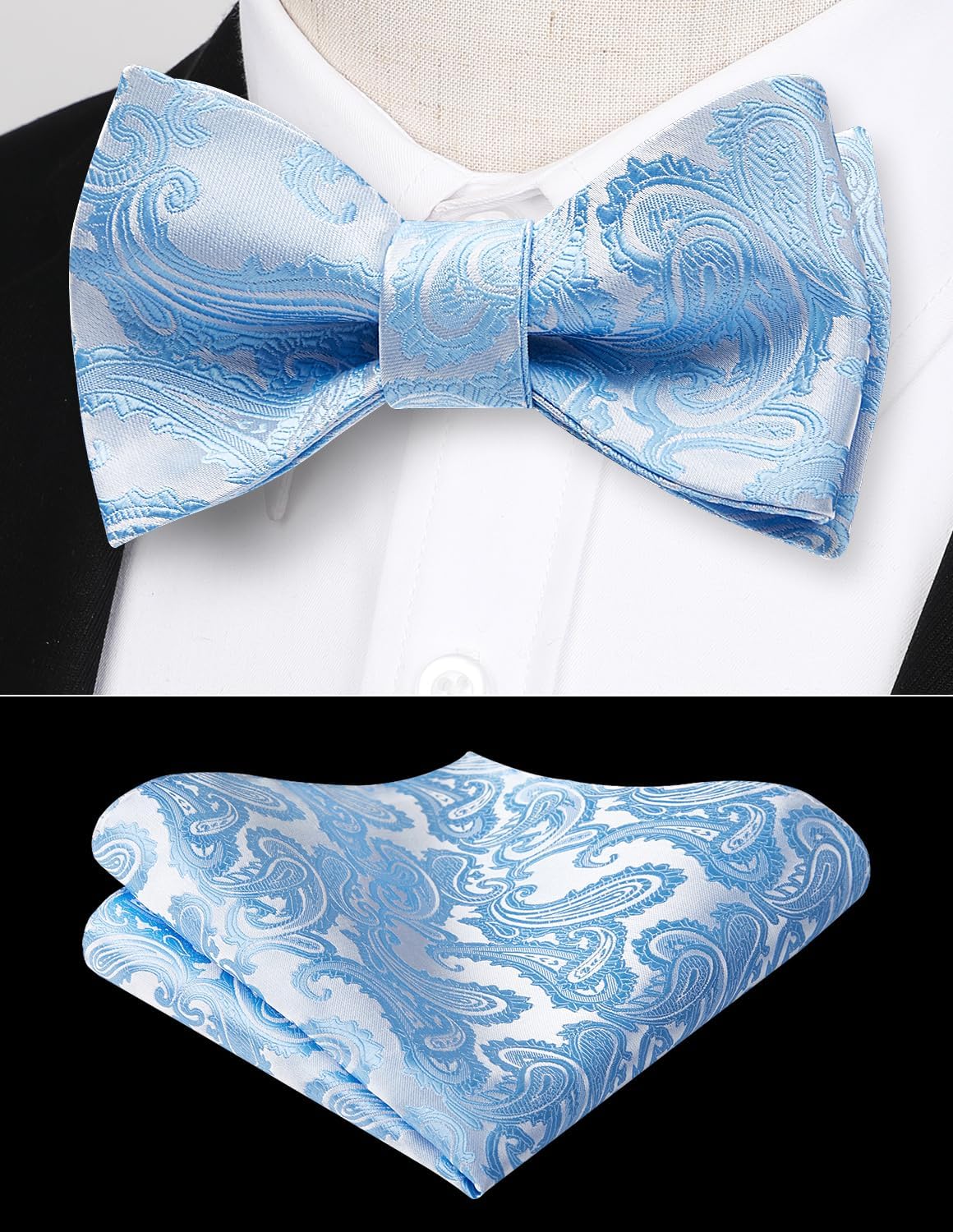 Sky Blue Paisley Bow Tie Set For Evening Wear - Image 2