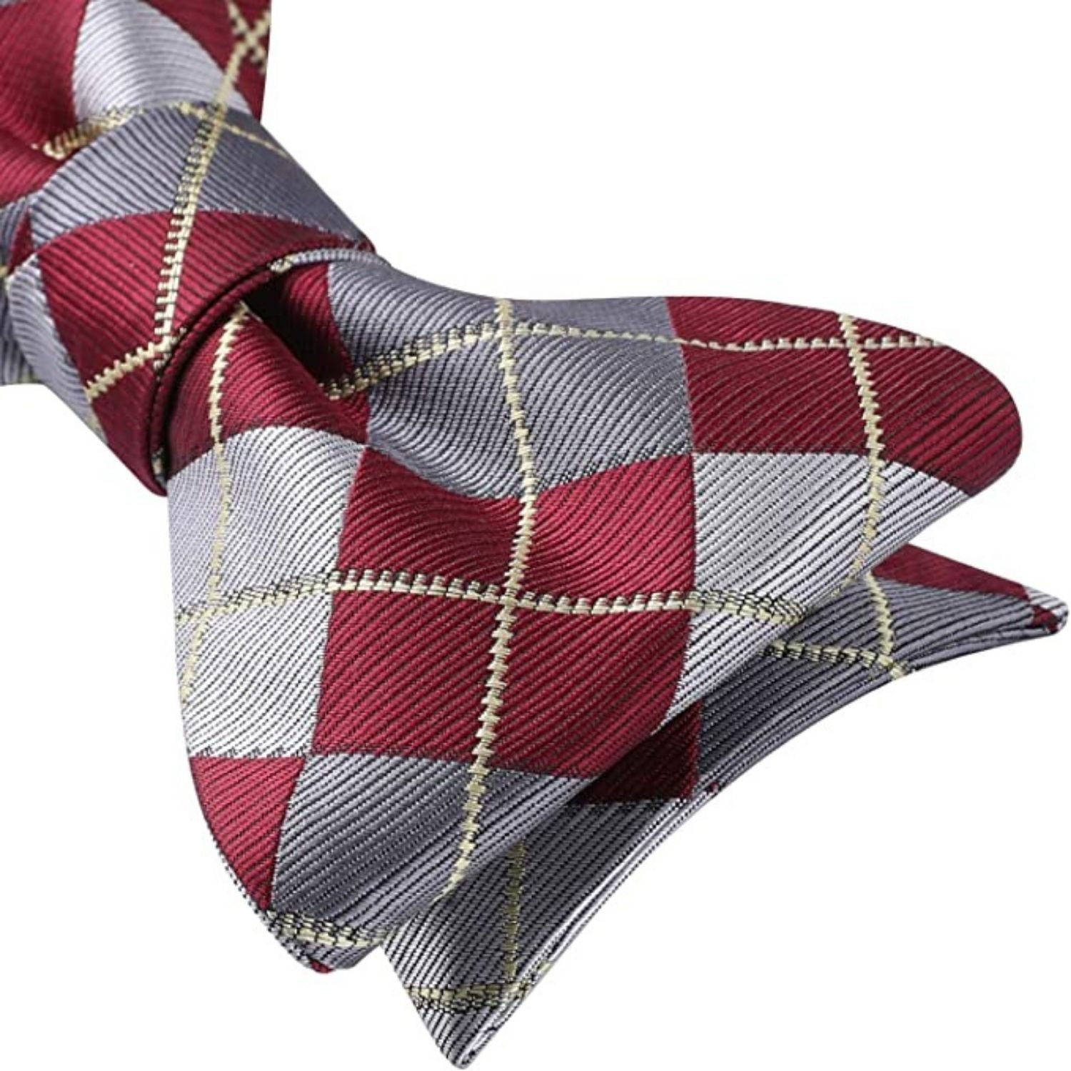 Burgundy Grey Plaid Bow Tie Set For Special Occasions - Image 3