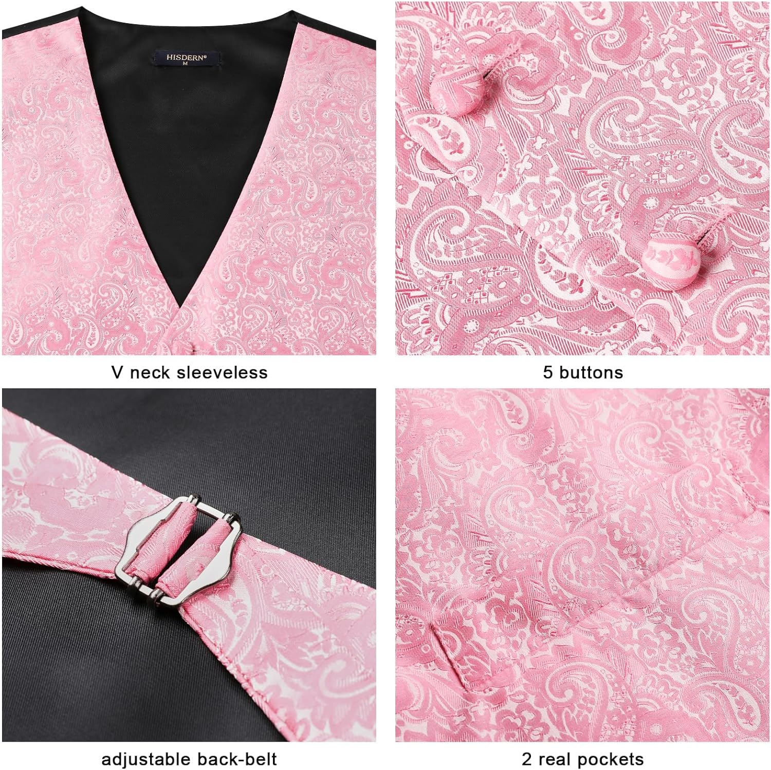 Men's Pink Paisley Vest Tie Set For Weddings - Image 3