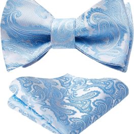 Sky Blue Paisley Bow Tie Set For Evening Wear
