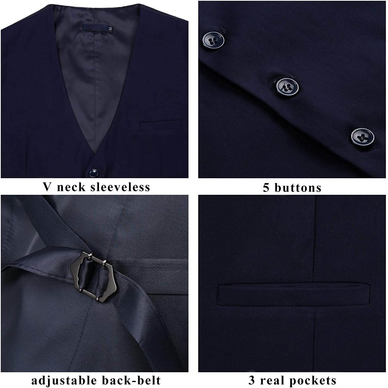 Men's Navy Blue Satin Suit Vest Formal Wear - Image 3