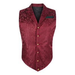 Gothic Men's Formal Vest Burgundy Lapel Party Coat