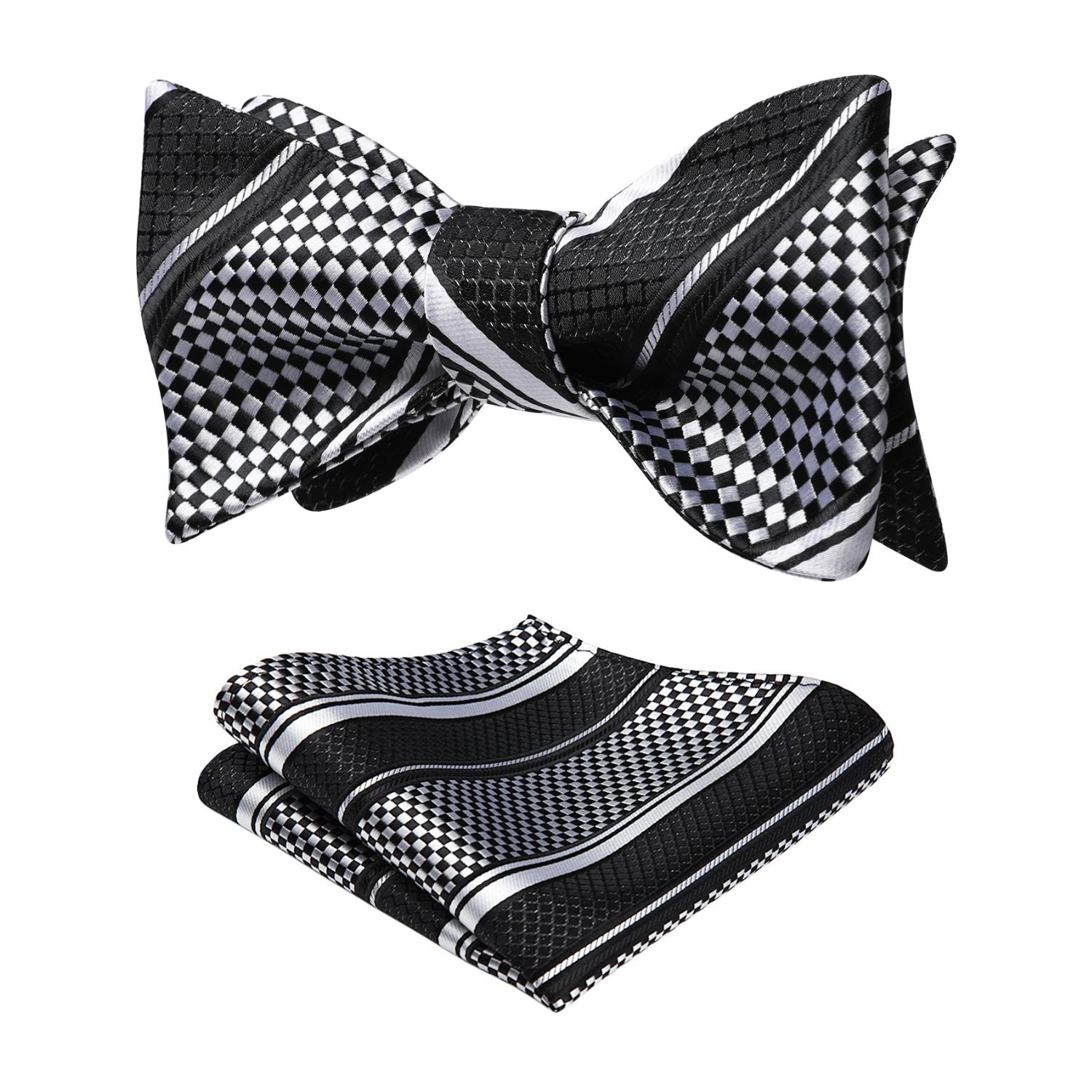 Black White Striped Bow Tie Accessories Set For Evening Wear