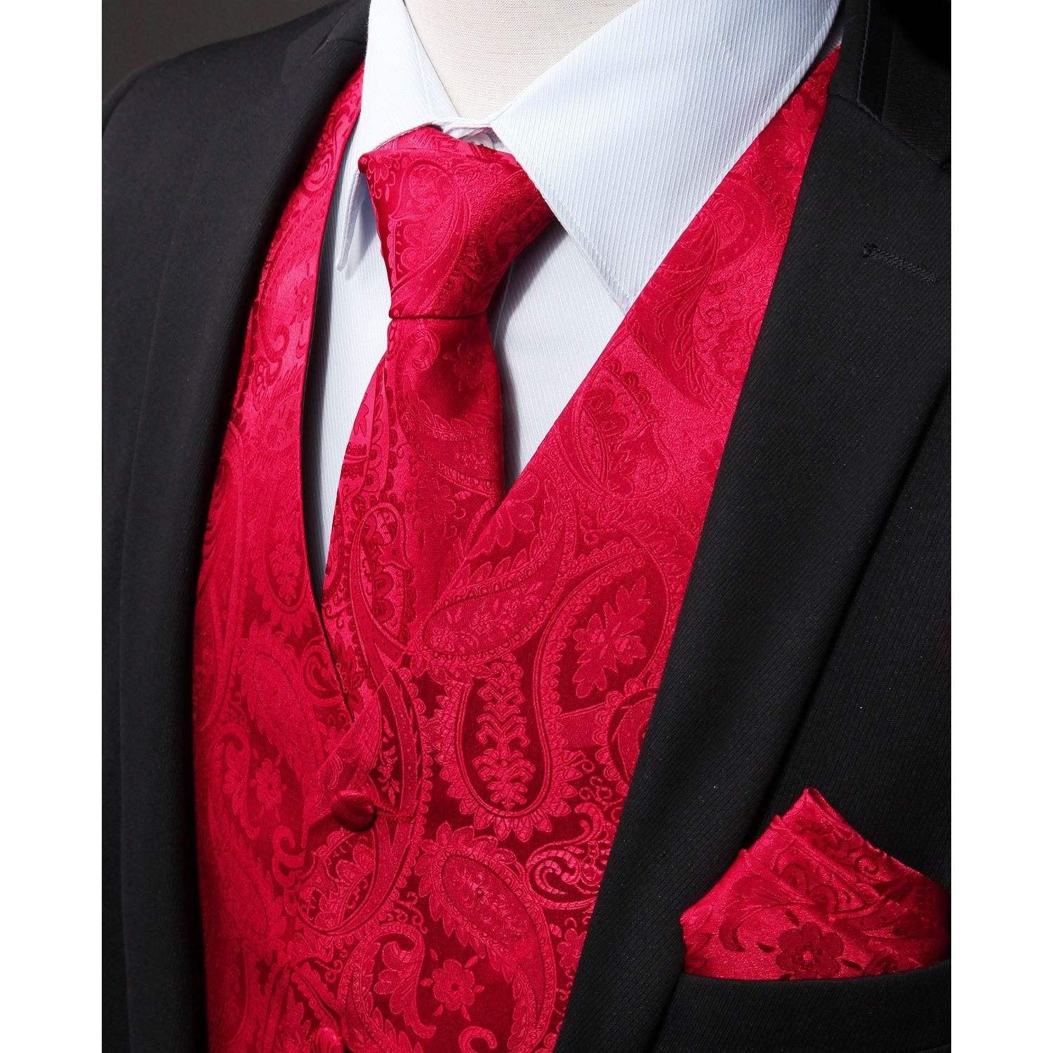 Red Tailored Slim Fit Silk-Lined Dress Vest For Weddings & Tuxedo Pairing - Image 3