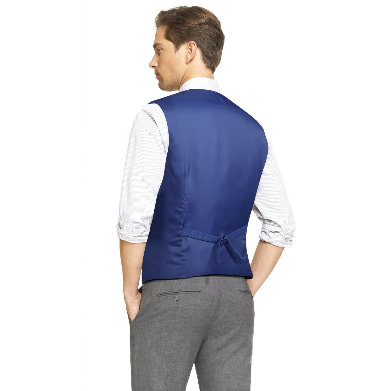 Men's Royal Blue Plaid Slim Suit Vest Formal Wear - Image 3