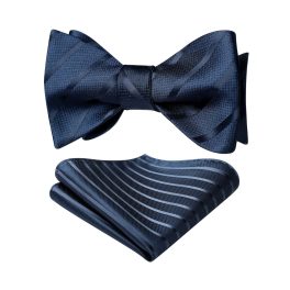 Navy Blue Striped Bow Tie Accessories Set For Evening Wear