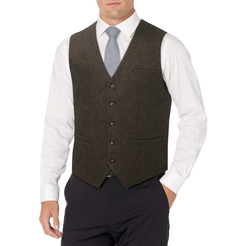 Men's Khaki Satin Suit Vest Formal Wear - Image 2