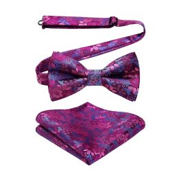Purple Floral Pre-Tied Bow Tie For Evening Wear
