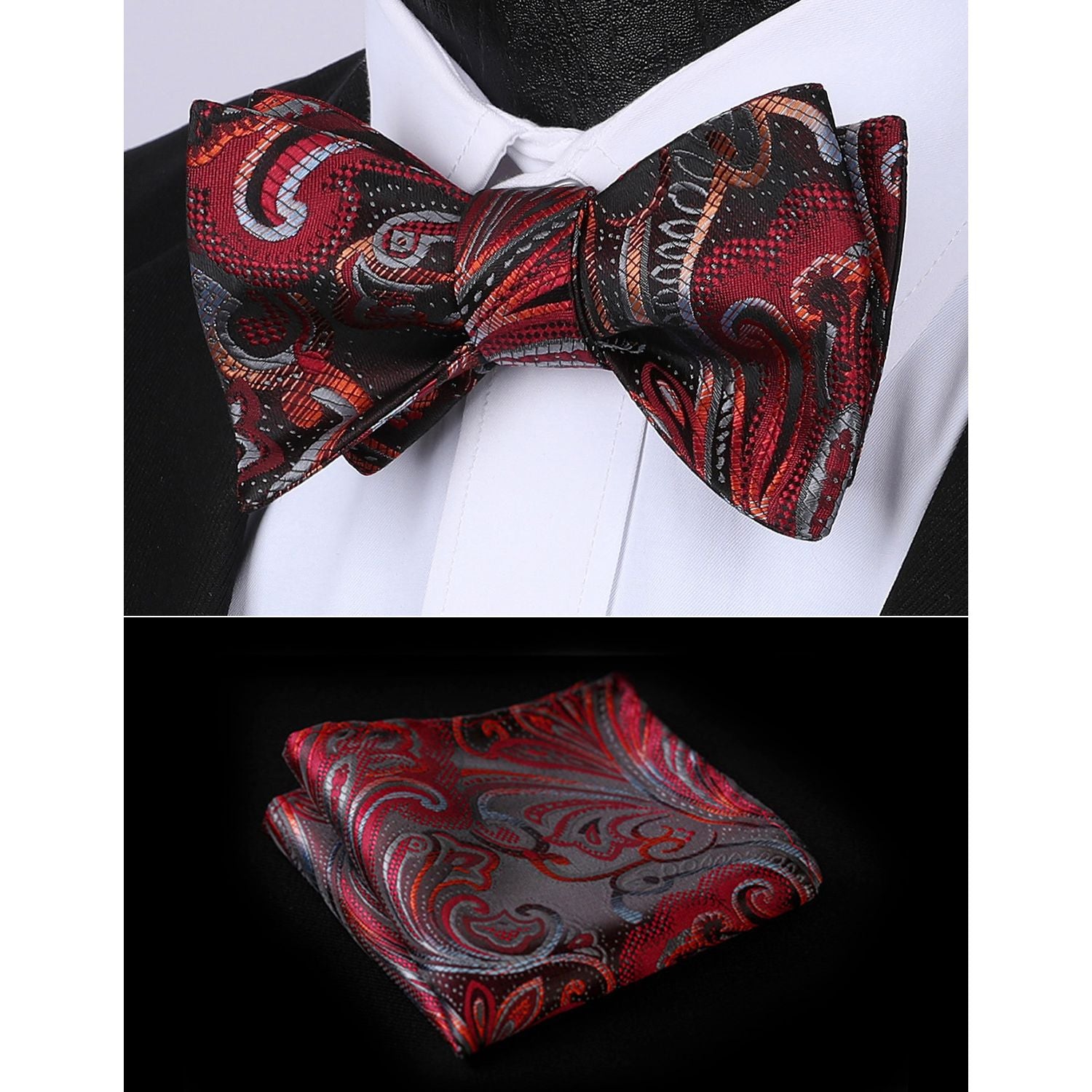 Vintage Red Green Paisley Bow Tie Set - Image 2