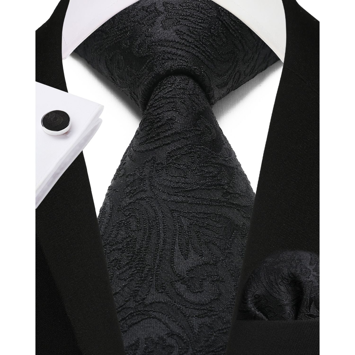 Men's Black Paisley Vest Tie Set For Weddings - Image 3